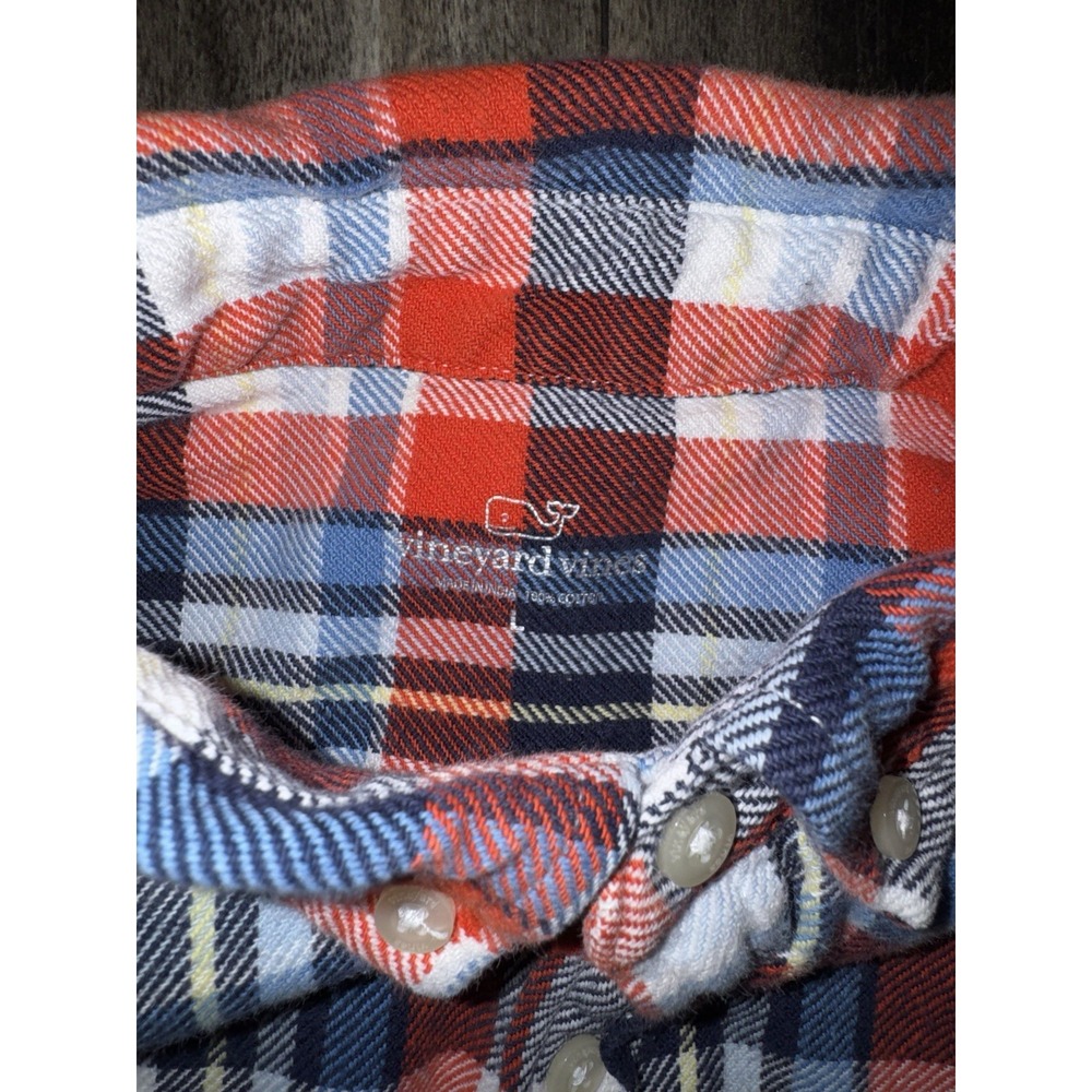Boys Vineyard Vines Whale Shirt Button Down Plaid Blue Red 100% Cotton Sz L - Picture 4 of 8